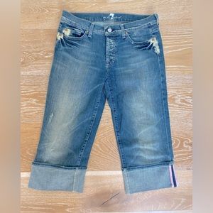 7 for all Mankind Cropped Boy Cut Jean Capris.Bleached/torn. Button fly. Size 29